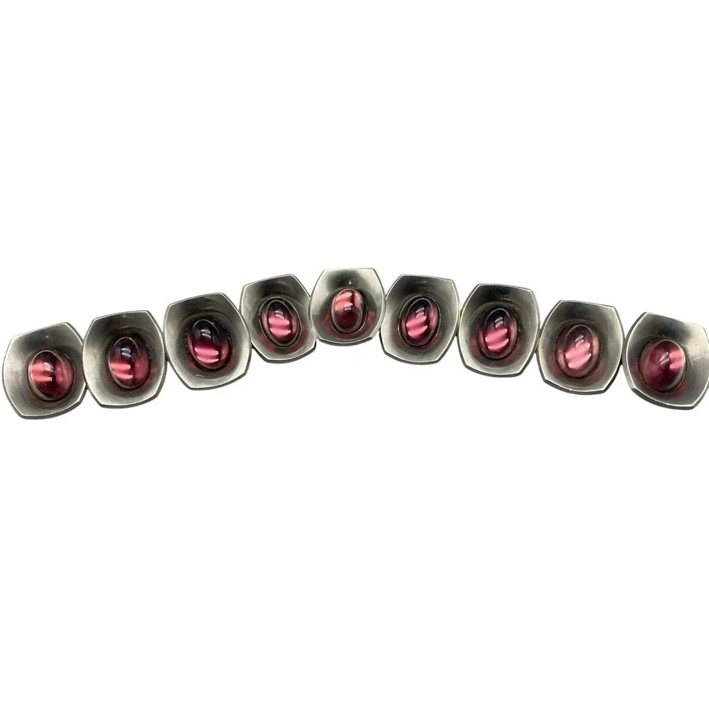 Vtg MCM Jorgen Jensen Denmark‎ Pewter Amethyst Glass Bracelet 220-A
